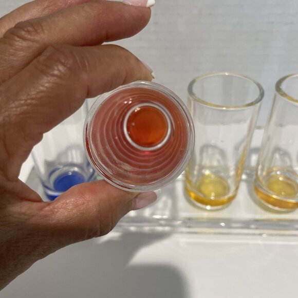 Vintage Art Deco Pastel Shot Glasses Cordial Barwear Clear Fitted Display Heavy - Picture 6 of 13